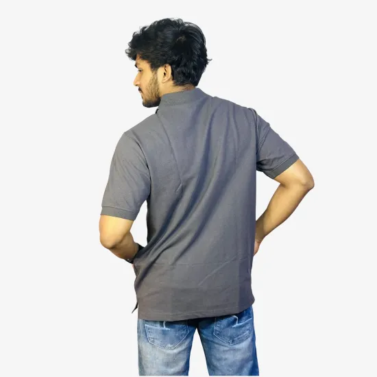 Men's Charcoal Grey Polo T-Shirt – Premium Cotton Casual Half Sleeve Collar T-Shirt for Men